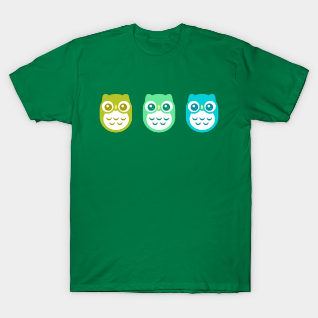 Green Aqua Blue Baby Owls T-Shirt by ClaudiaRinaldi